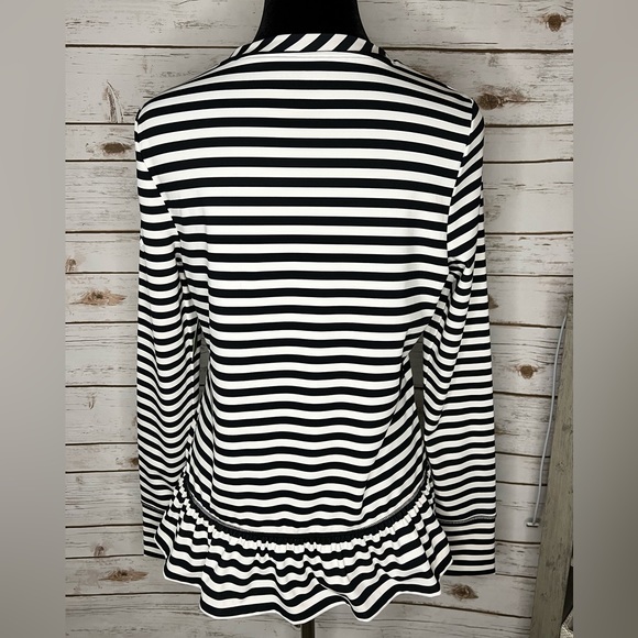 Kate Spade Stripe Ruffle Pullover Black/Cream - Picture 7 of 9